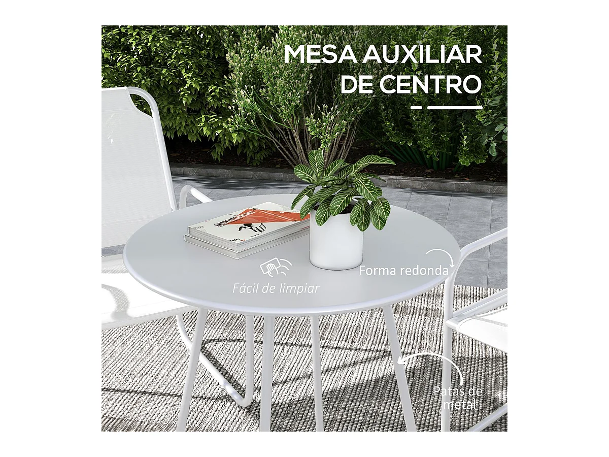 Conjunto de jardín Vega Baja Outsunny 2 sillas + 1 mesa blanco