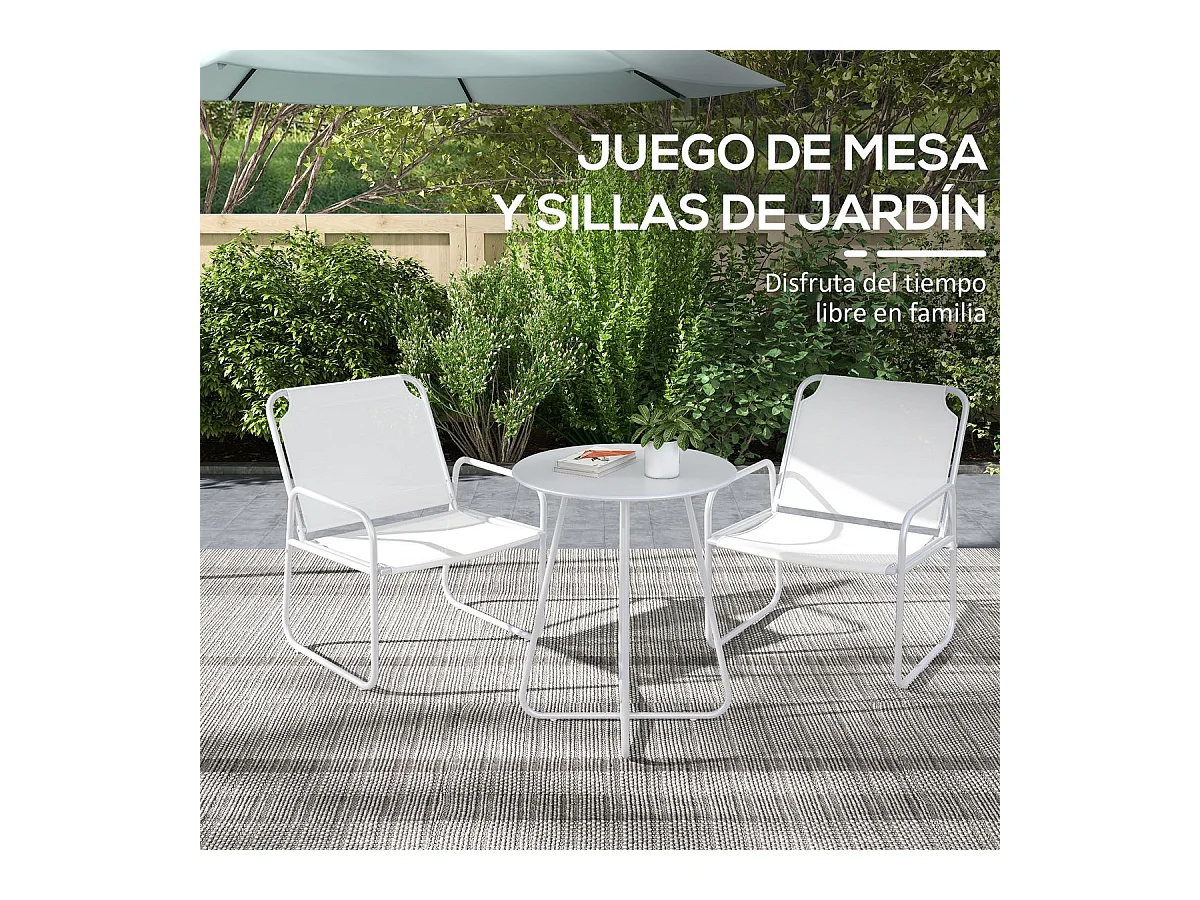 Conjunto de jardín Vega Baja Outsunny 2 sillas + 1 mesa blanco