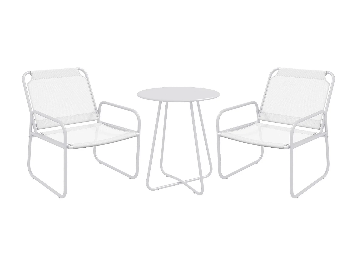 Conjunto de Móveis de Jardim Outsunny: Mesa Redonda e 2 Cadeiras com Almofadas Ajustáveis em Branco