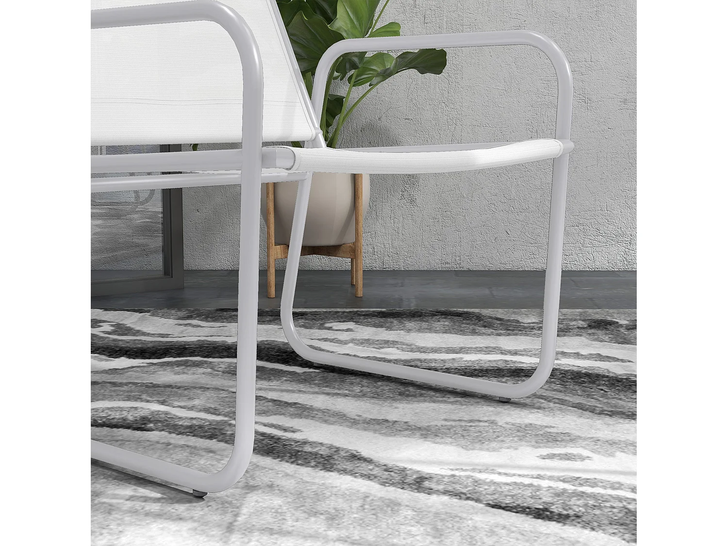 Conjunto de Móveis de Jardim Outsunny: Mesa Redonda e 2 Cadeiras com Almofadas Ajustáveis em Branco