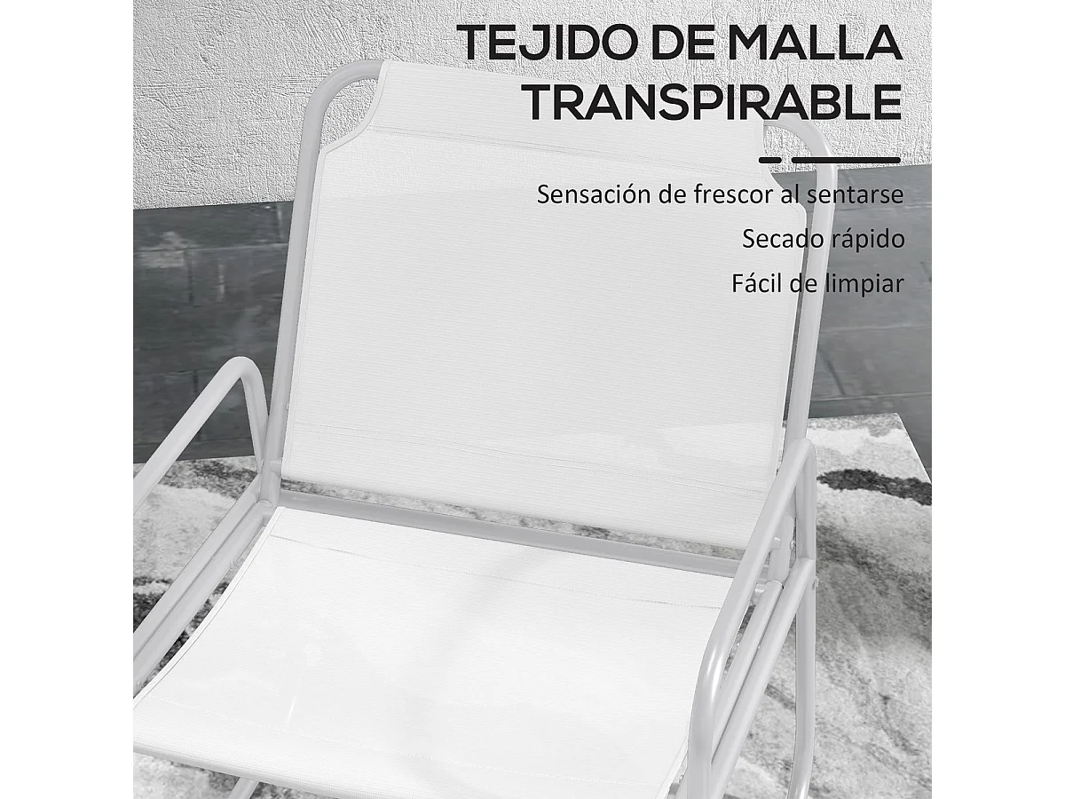 Conjunto de Móveis de Jardim Outsunny: Mesa Redonda e 2 Cadeiras com Almofadas Ajustáveis em Branco