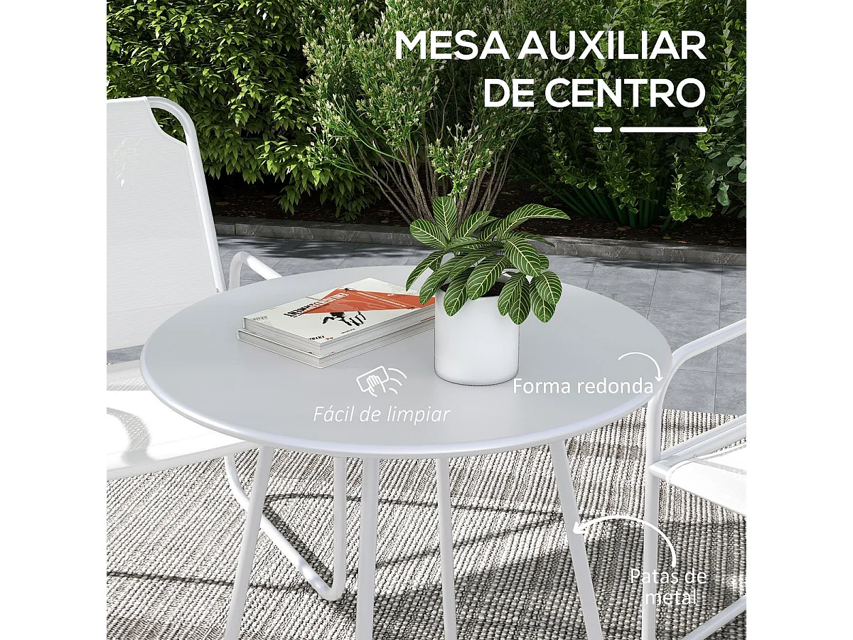 Conjunto de Móveis de Jardim Outsunny: Mesa Redonda e 2 Cadeiras com Almofadas Ajustáveis em Branco