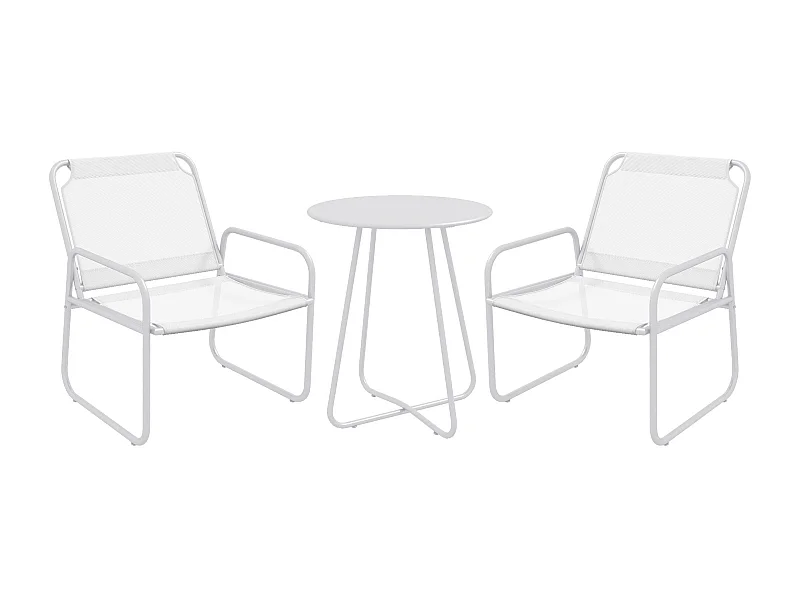 Conjunto de Móveis de Jardim Outsunny: Mesa Redonda e 2 Cadeiras com Almofadas Ajustáveis em Branco