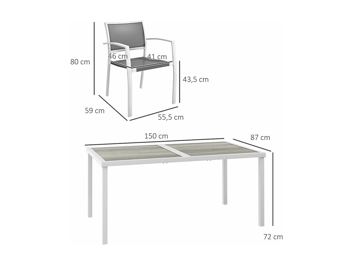 Conjunto de Jantar de Jardim Outsunny 7 Peças com Mesa Retangular e 6 Cadeiras Empilháveis Modernas