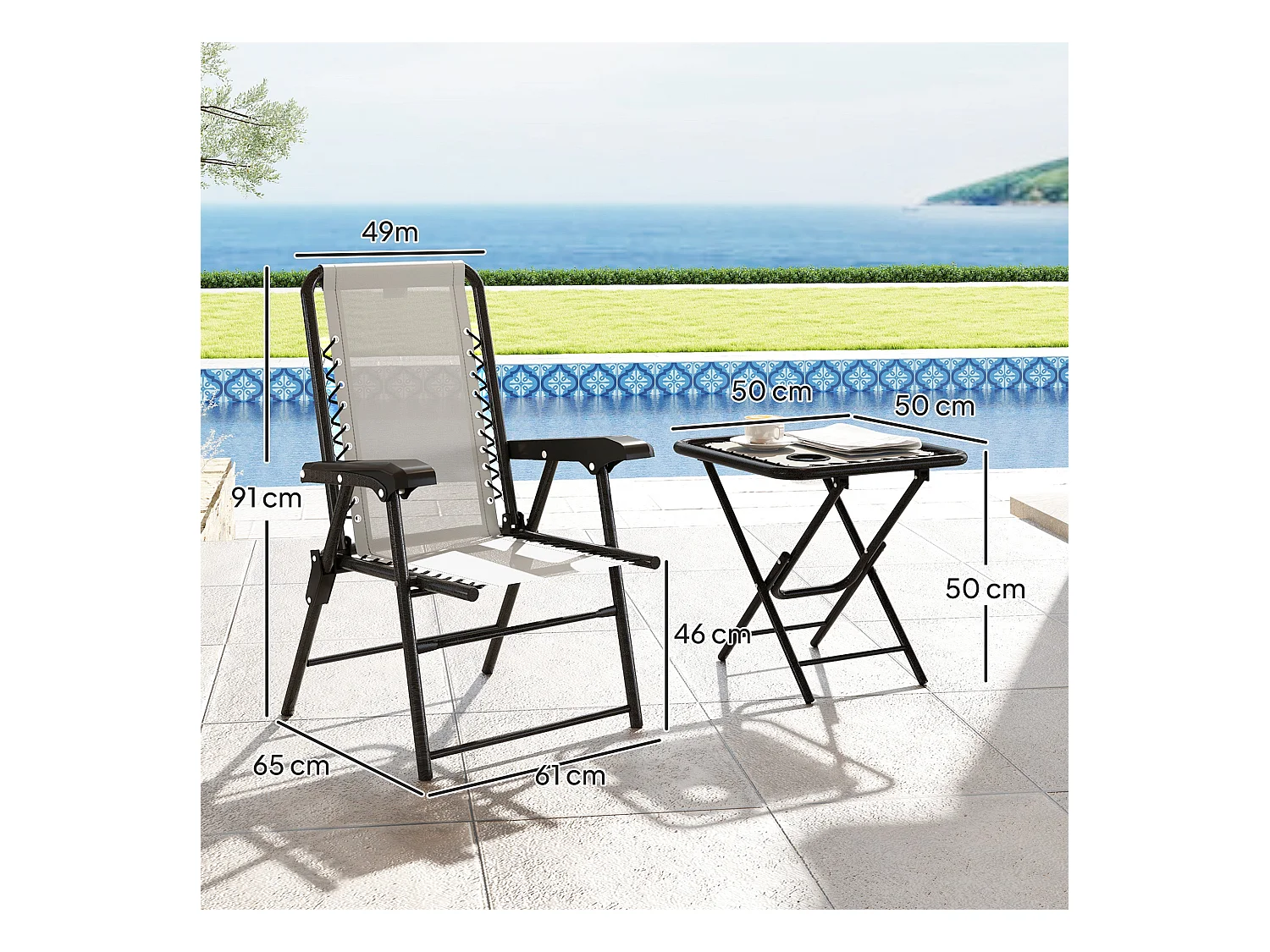 Conjunto de jardín Candel Outsunny 3 piezas plegables crema