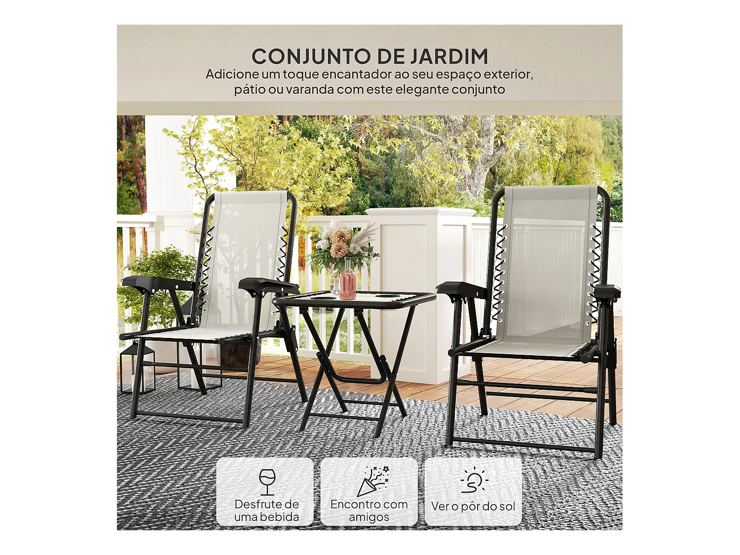 Conjunto de jardín Candel Outsunny 3 piezas plegables crema