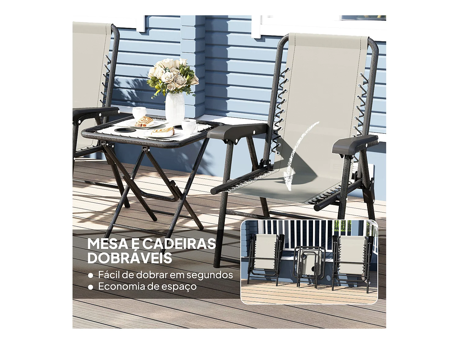 Conjunto de jardín Candel Outsunny 3 piezas plegables crema