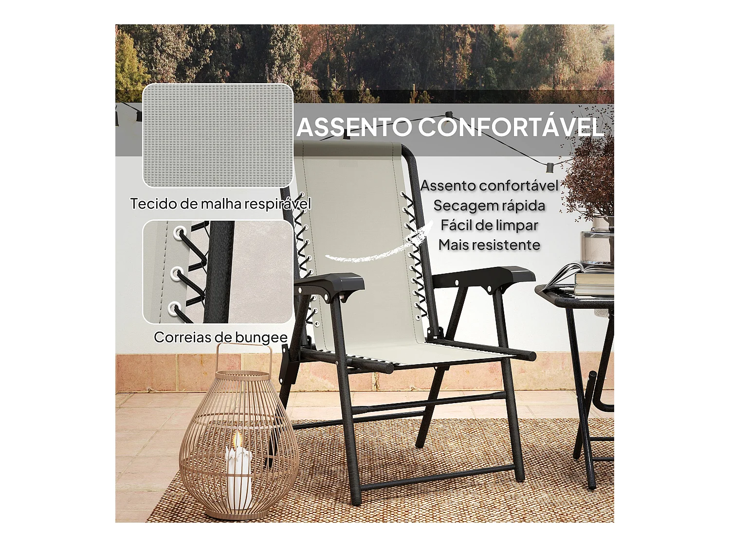 Conjunto de jardín Candel Outsunny 3 piezas plegables crema