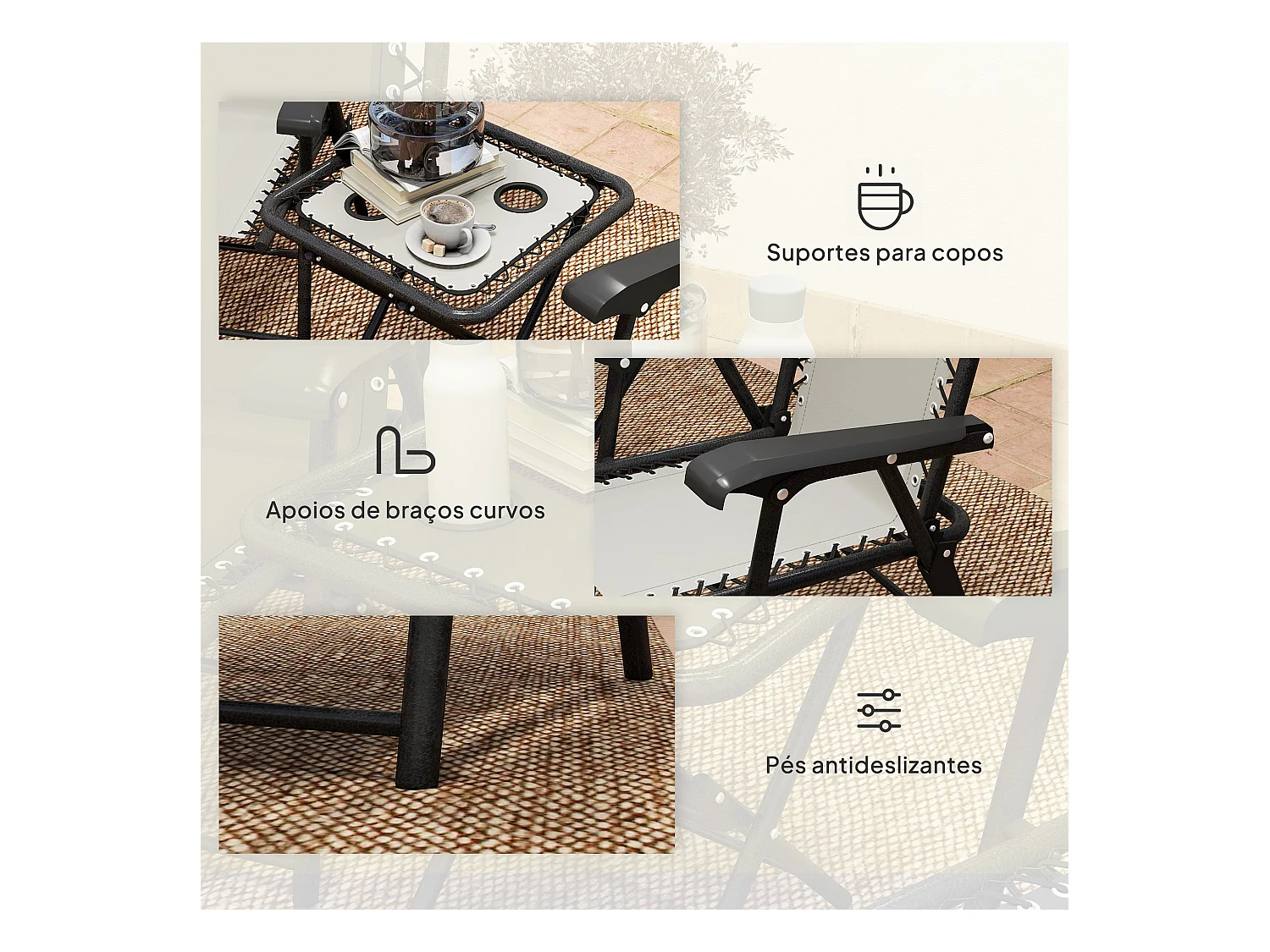 Conjunto de jardín Candel Outsunny 3 piezas plegables crema