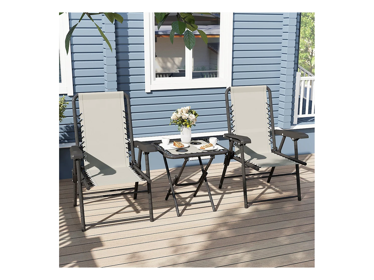 Conjunto de jardín Candel Outsunny 3 piezas plegables crema