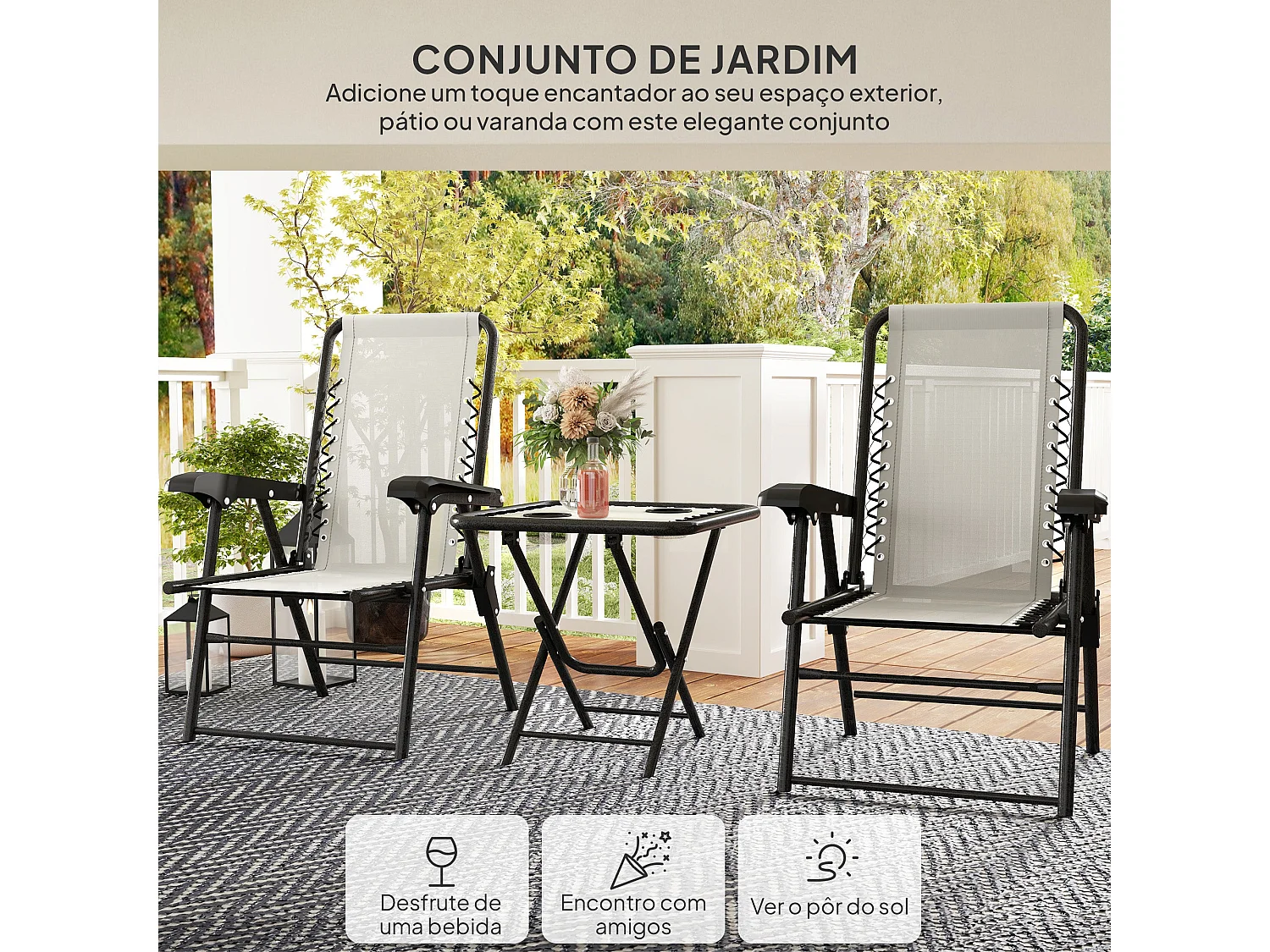 Conjunto de jardín Candel Outsunny 3 piezas plegables crema