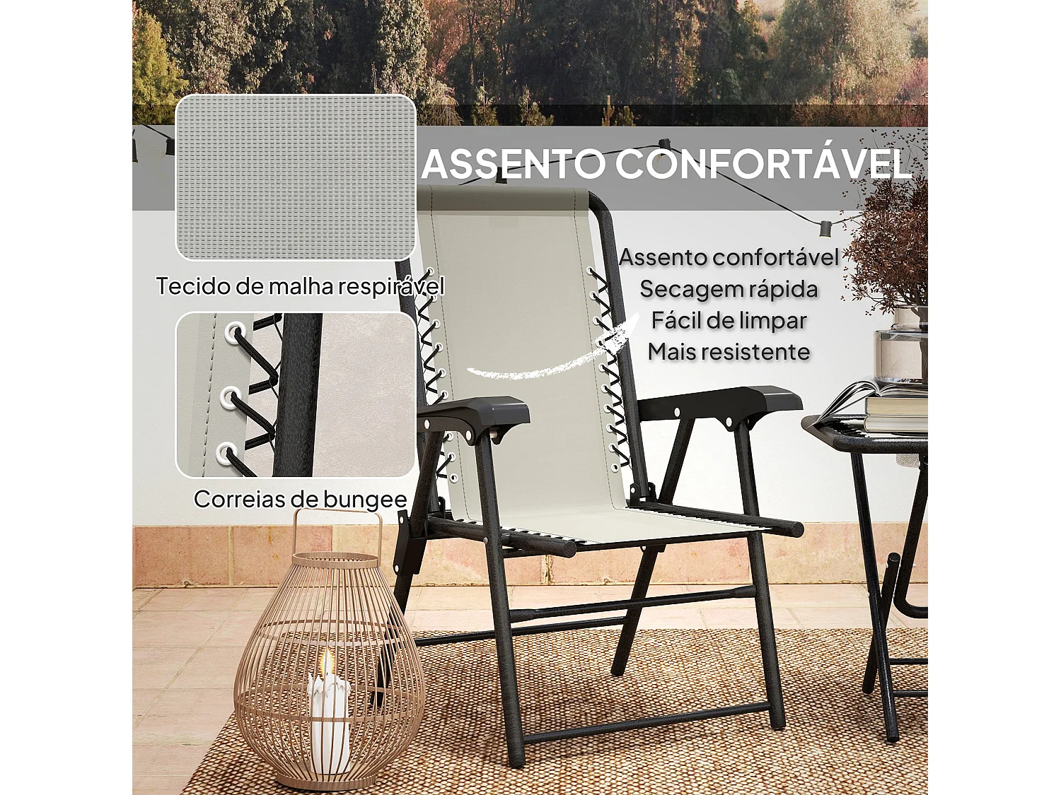 Conjunto de jardín Candel Outsunny 3 piezas plegables crema