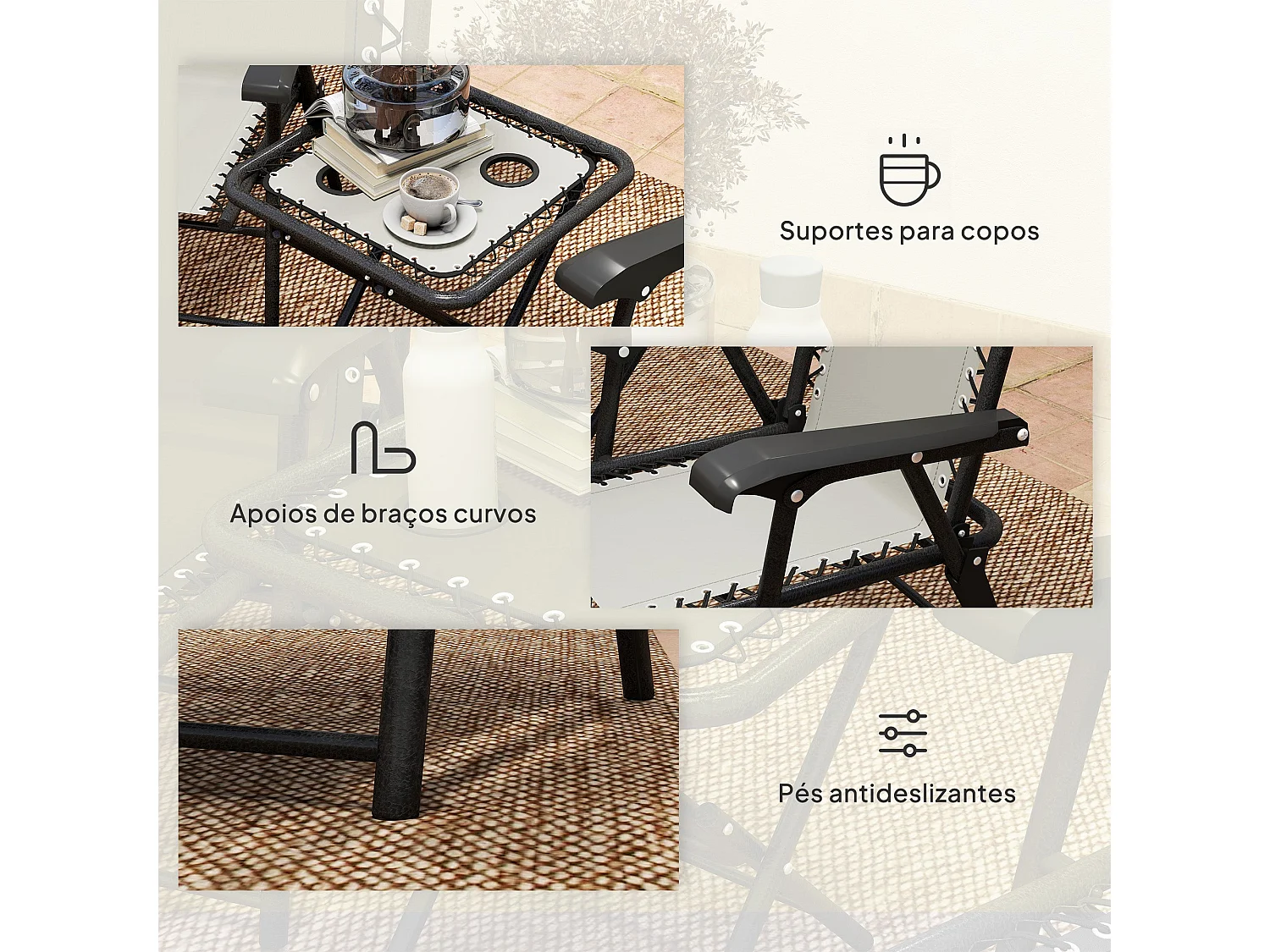 Conjunto de jardín Candel Outsunny 3 piezas plegables crema