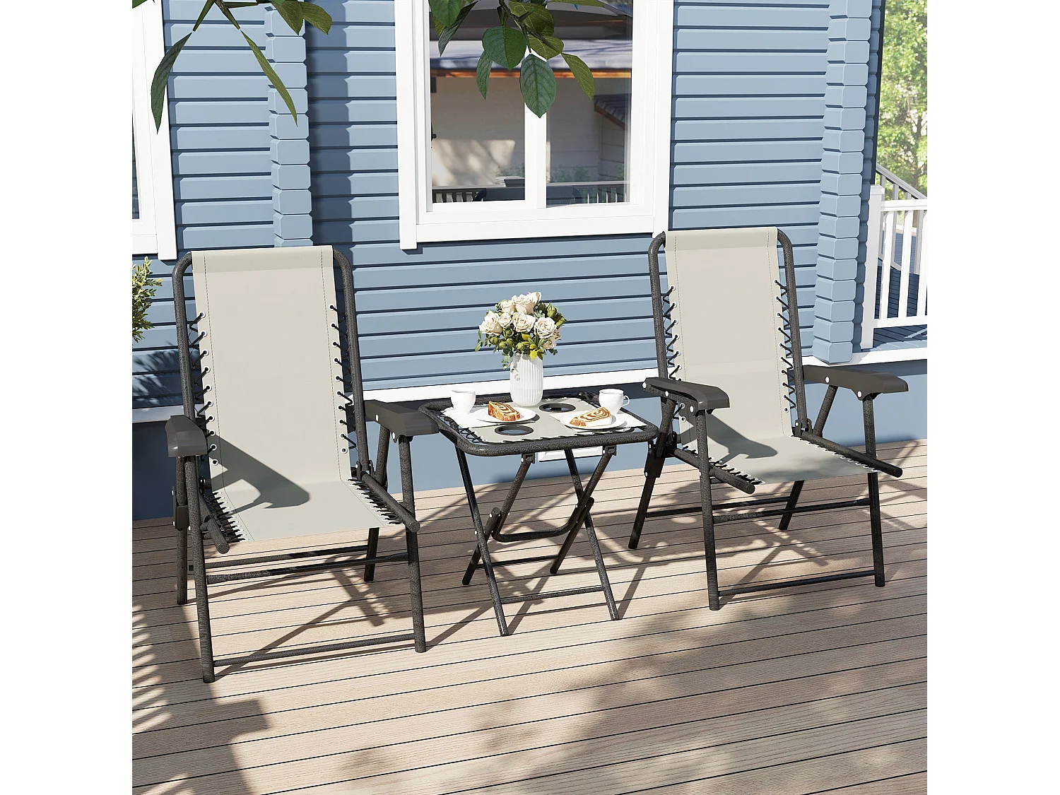 Conjunto de jardín Candel Outsunny 3 piezas plegables crema