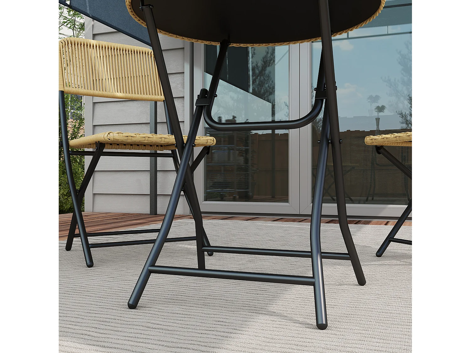 Conjunto de Mesa e Cadeiras de Jardim Outsunny em Vime PE - Móveis Dobráveis de 3 Peças para Exterior