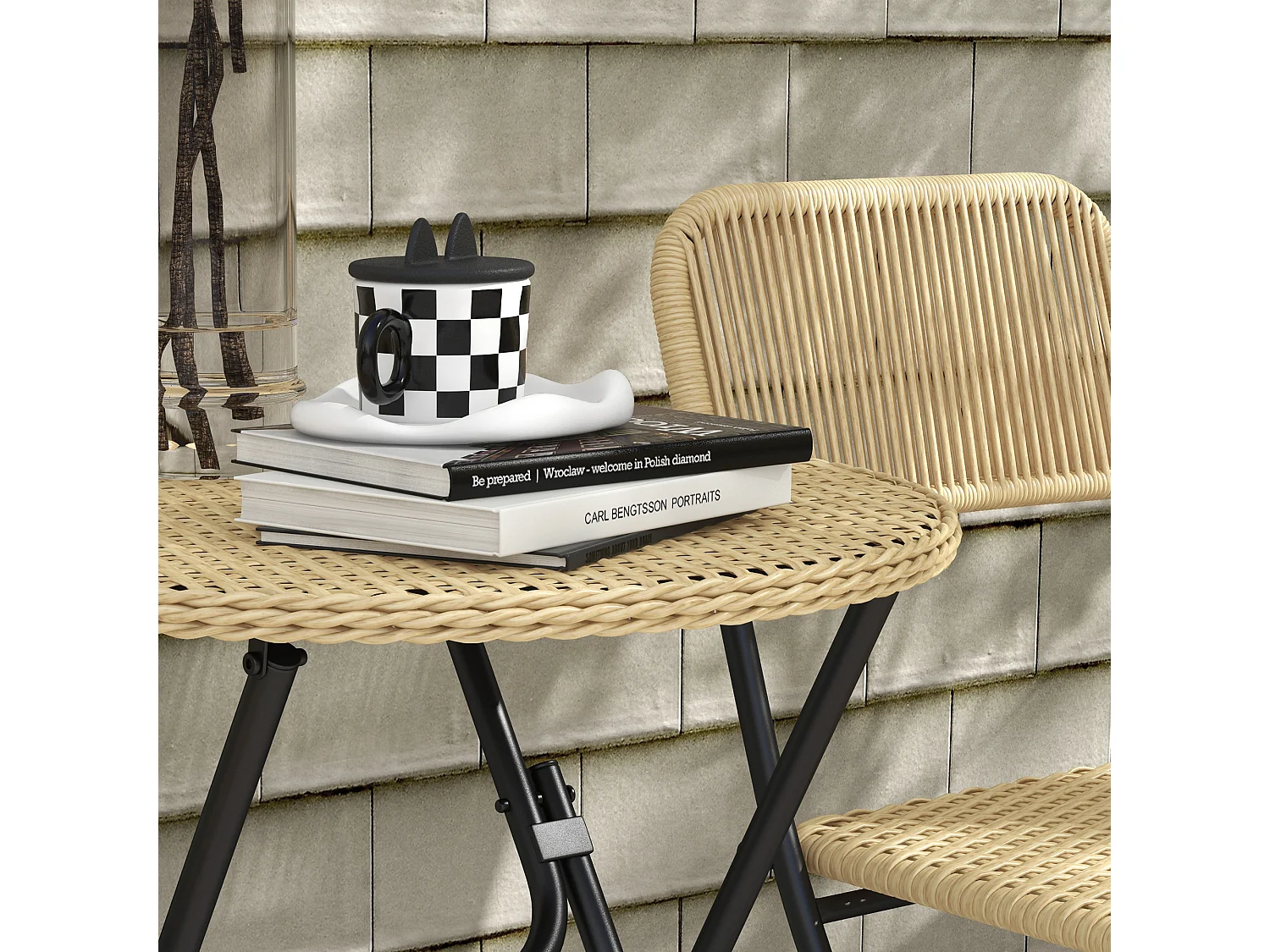 Conjunto de Mesa e Cadeiras de Jardim Outsunny em Vime PE - Móveis Dobráveis de 3 Peças para Exterior