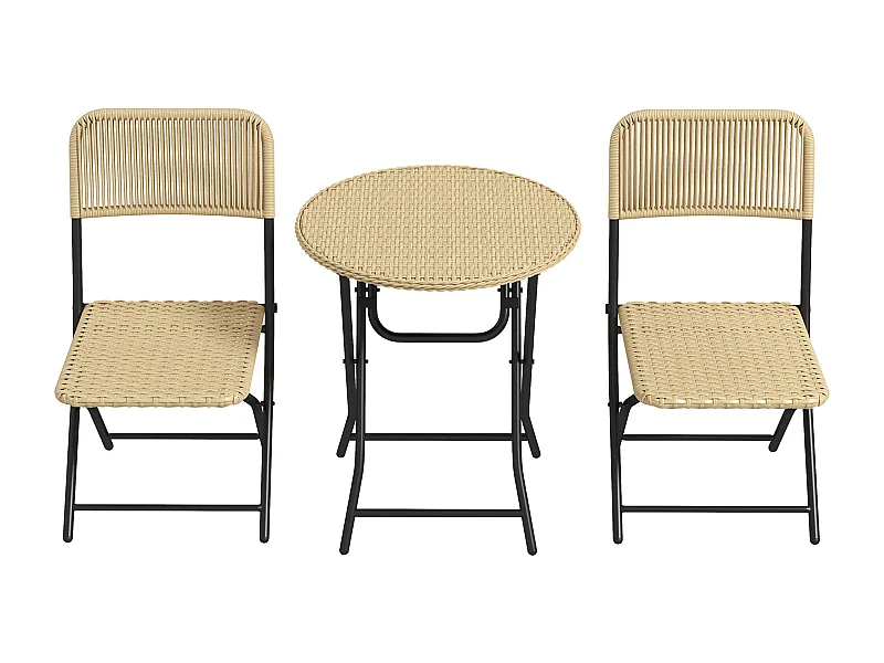 Conjunto de Mesa e Cadeiras de Jardim Outsunny em Vime PE - Móveis Dobráveis de 3 Peças para Exterior