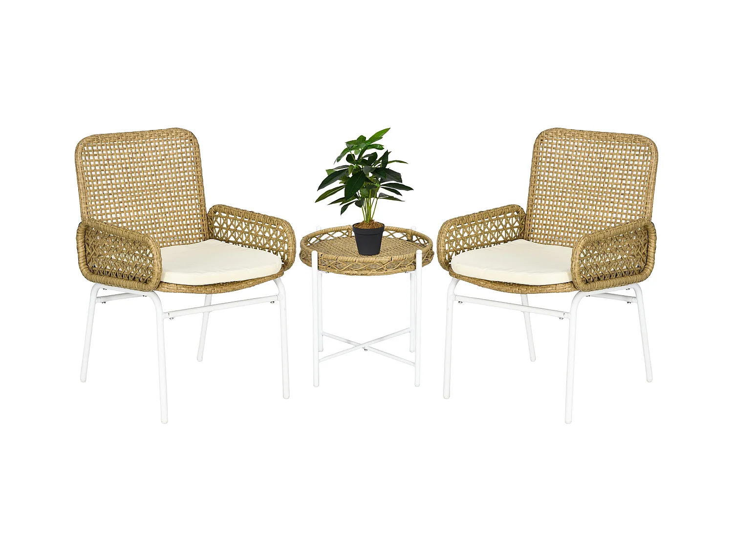 Conjunto de jardín Milán Outsunny 2 sillas + mesa natural