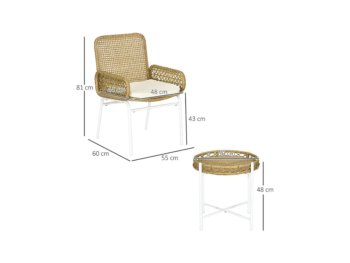 Conjunto de jardín Milán Outsunny 2 sillas + mesa natural