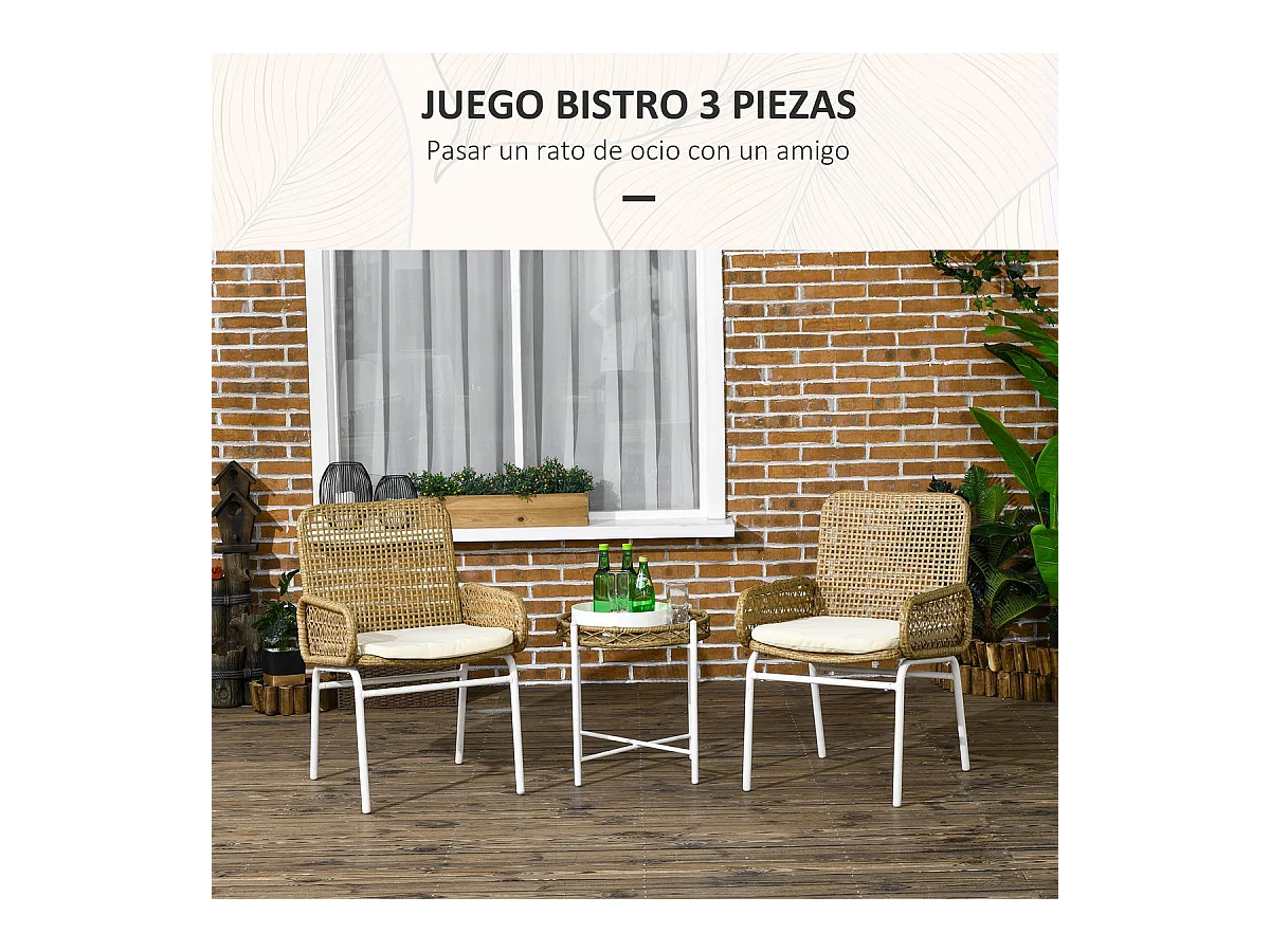 Conjunto de jardín Milán Outsunny 2 sillas + mesa natural