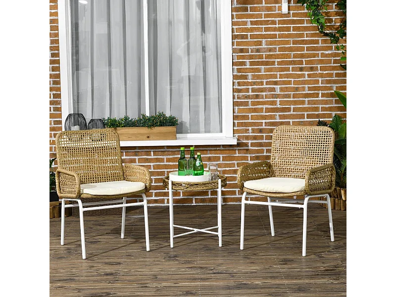 Conjunto Bistro de Mesa e Cadeiras para Exterior - 3 Peças Elegantes e Confortáveis