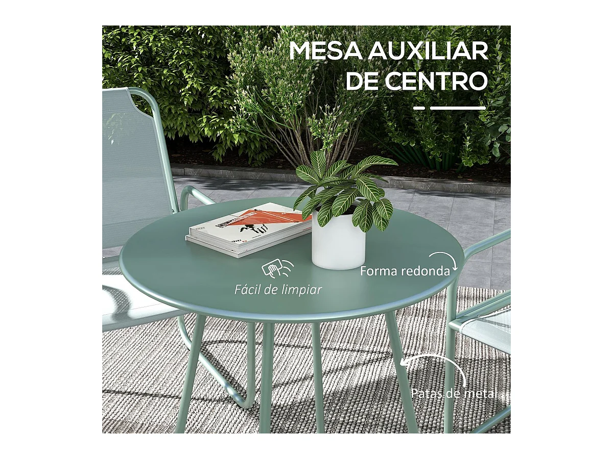 Conjunto de jardín Vega Baja Outsunny 2 sillas + 1 mesa verde