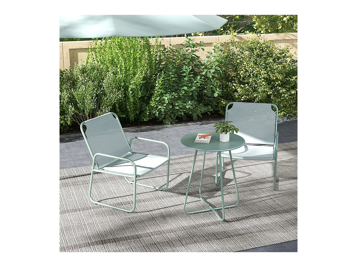 Conjunto de jardín Vega Baja Outsunny 2 sillas + 1 mesa verde