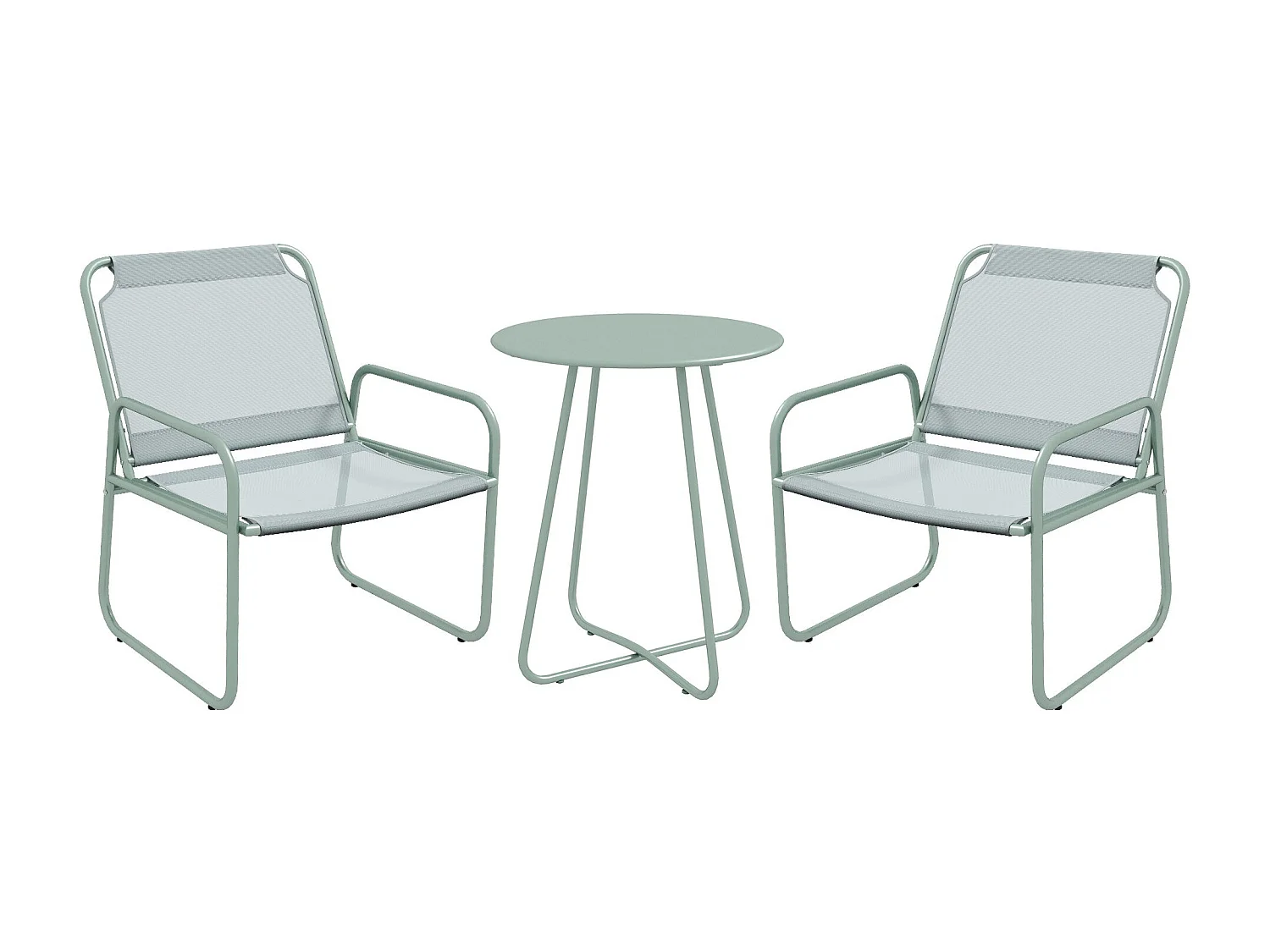 Conjunto de Móveis de Jardim Outsunny: Mesa Redonda e 2 Cadeiras com Almofadas Ajustáveis em Verde