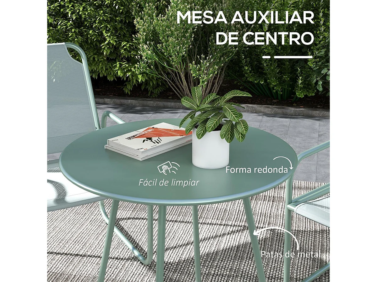 Conjunto de Móveis de Jardim Outsunny: Mesa Redonda e 2 Cadeiras com Almofadas Ajustáveis em Verde