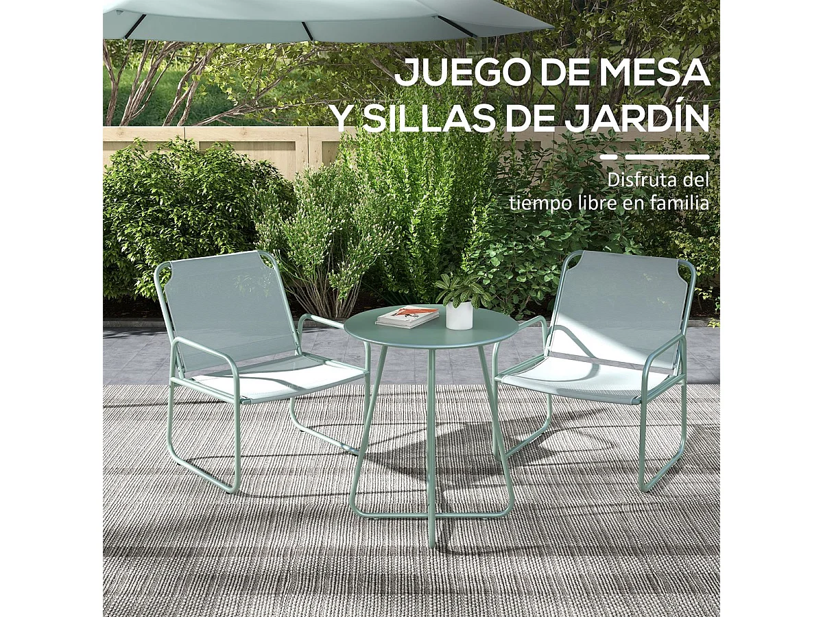 Conjunto de Móveis de Jardim Outsunny: Mesa Redonda e 2 Cadeiras com Almofadas Ajustáveis em Verde