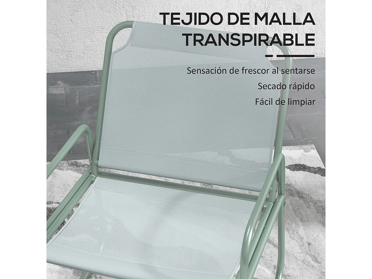 Conjunto de Móveis de Jardim Outsunny: Mesa Redonda e 2 Cadeiras com Almofadas Ajustáveis em Verde