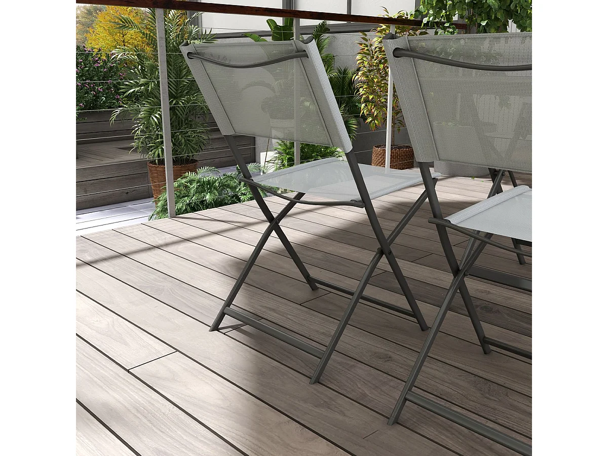 Conjunto de Refeição Outsunny de 5 Peças com Mesa de Vidro Temperado e 4 Cadeiras Dobráveis para Pátio e Varanda em Cinza Moderno