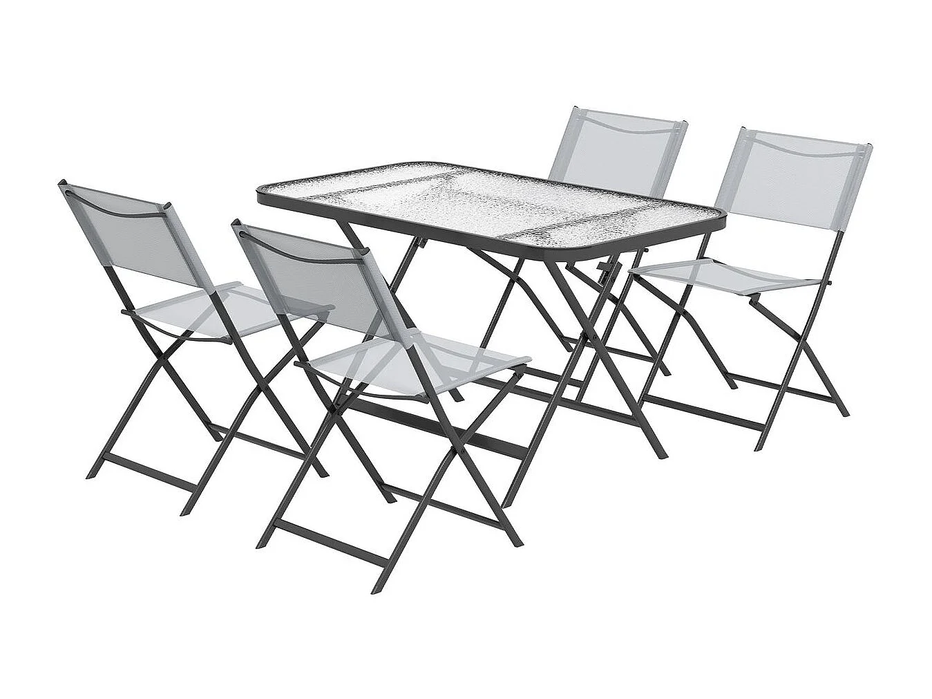 Conjunto de Refeição Outsunny de 5 Peças com Mesa de Vidro Temperado e 4 Cadeiras Dobráveis para Pátio e Varanda em Cinza Moderno