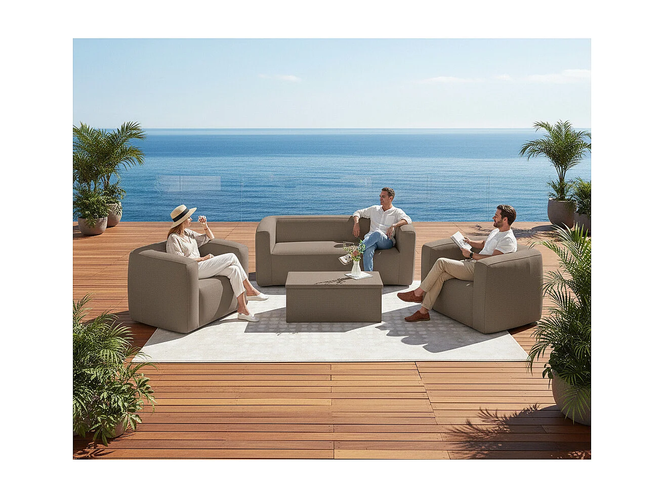 Aufblasbare Sitzgruppe für 5 Personen - Terracotta - Innen- und Außenbereich - Camel