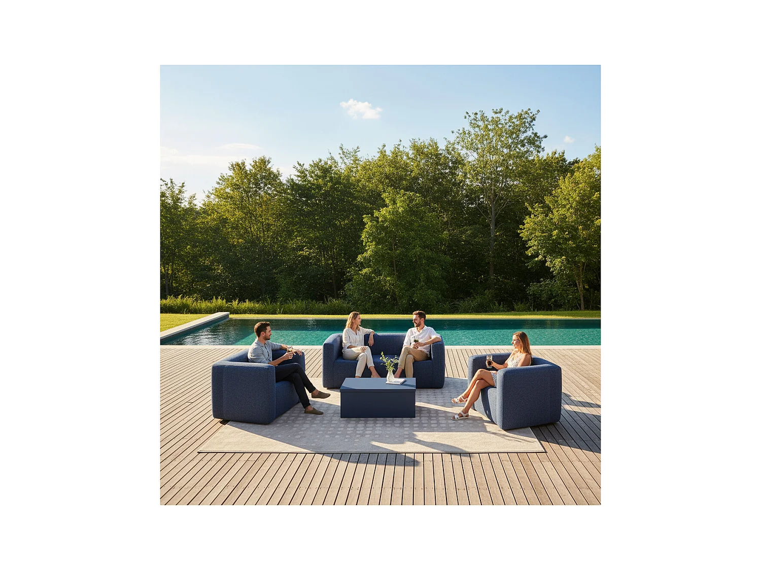 Salon gonflable 5 places - Terracotta - Intérieur et extérieur - Bleu