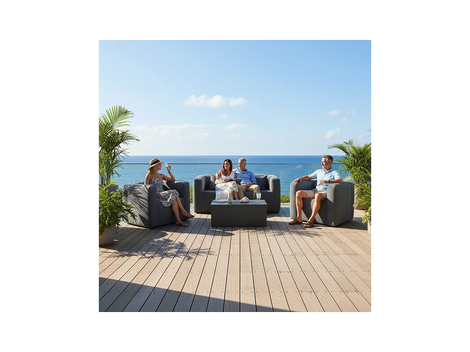 Salon gonflable 5 places - Terracotta - Intérieur et extérieur - Gris foncé