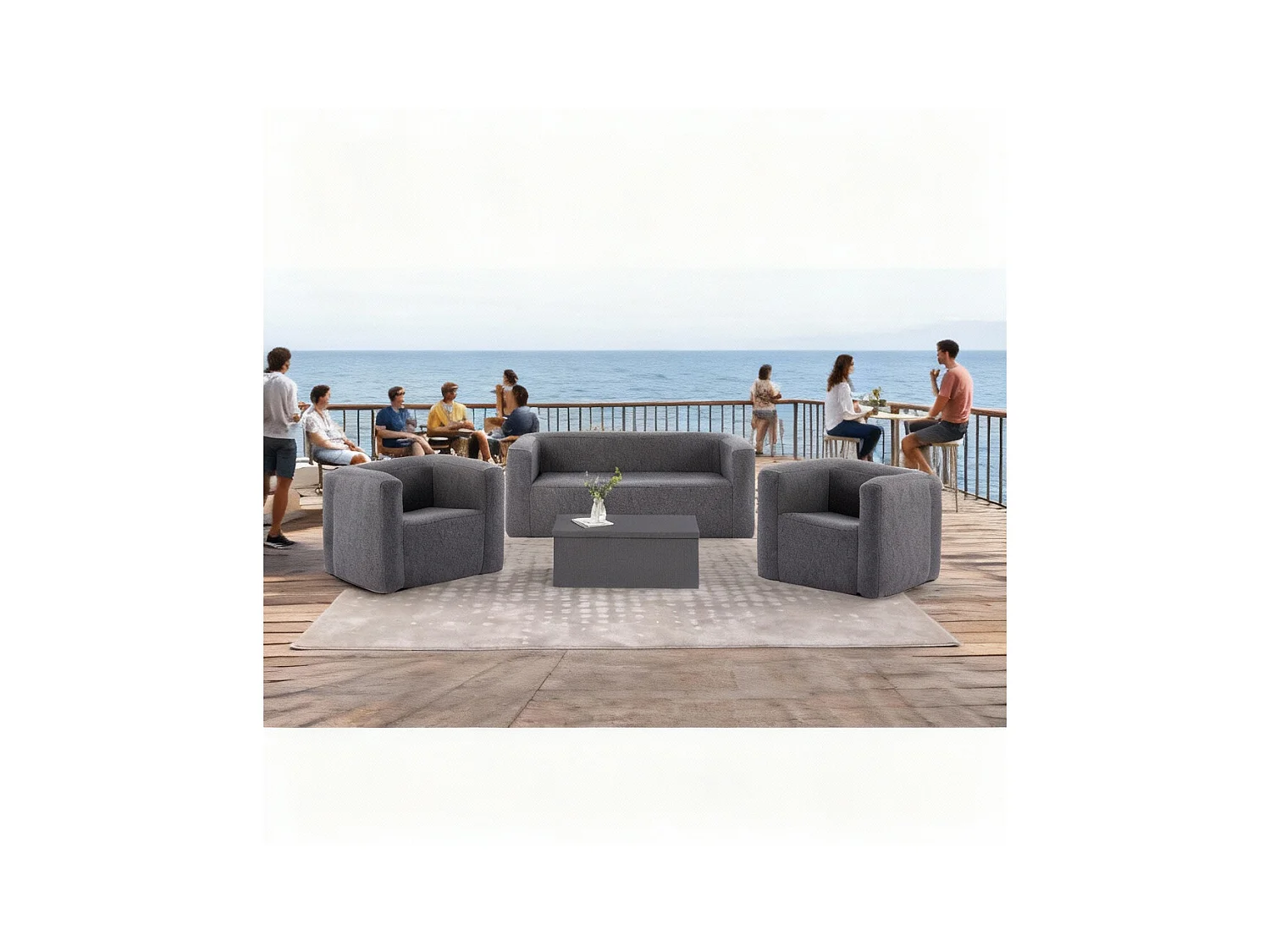 Salon gonflable 5 places - Terracotta - Intérieur et extérieur - Gris foncé