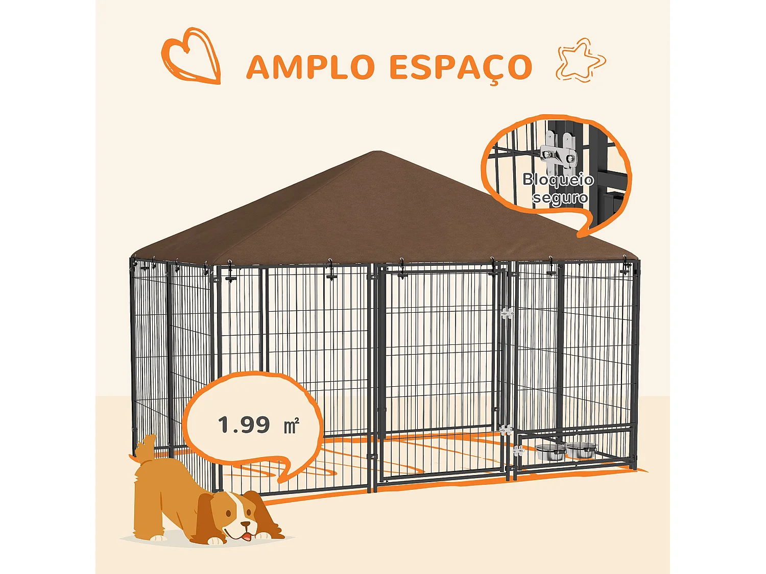 Parque para Cães PawHut com Toldo e Comedouro Giratório - Segurança e Conforto para Seu Pet 211x141x151 cm Preto e Marrom