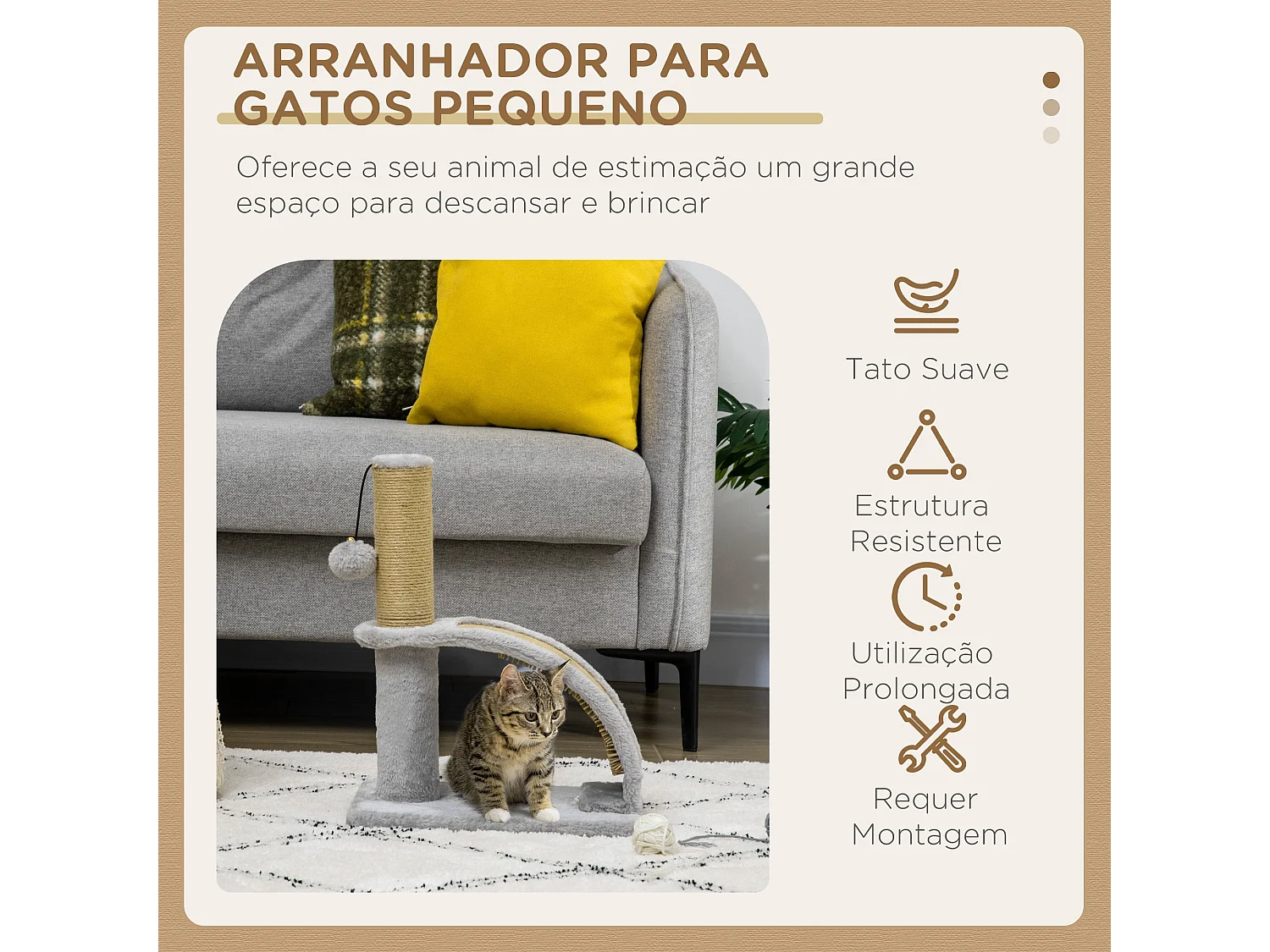 Arranhador Compacto PawHut para Gatos com Poste de Juta e Bola Suspensa