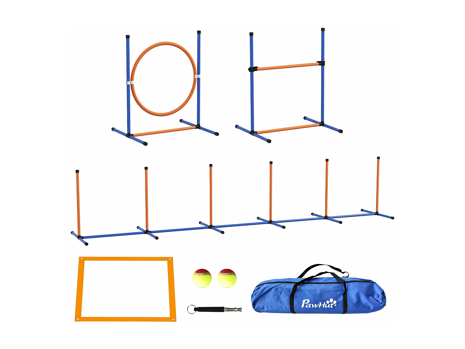 Conjunto de Treino de Agilidade para Cães PawHut - 4 Peças com Aros Ajustáveis, Slalom, Zona de Descanso e Anel de Salto