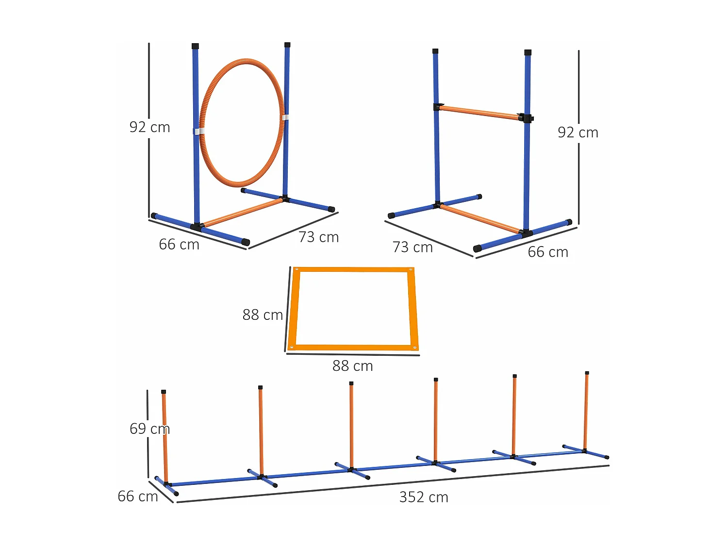 Conjunto de Treino de Agilidade para Cães PawHut - 4 Peças com Aros Ajustáveis, Slalom, Zona de Descanso e Anel de Salto