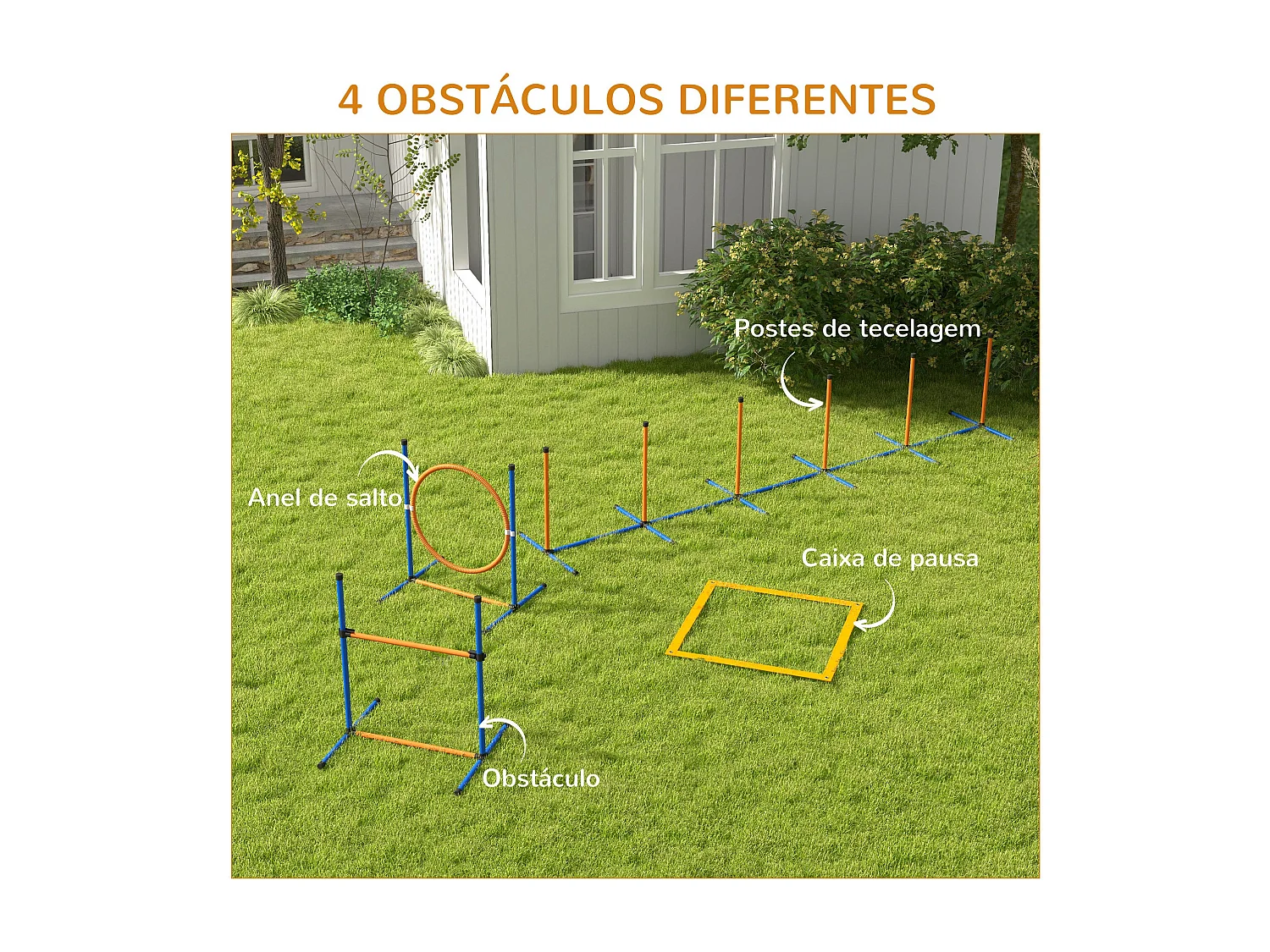 Conjunto de Treino de Agilidade para Cães PawHut - 4 Peças com Aros Ajustáveis, Slalom, Zona de Descanso e Anel de Salto