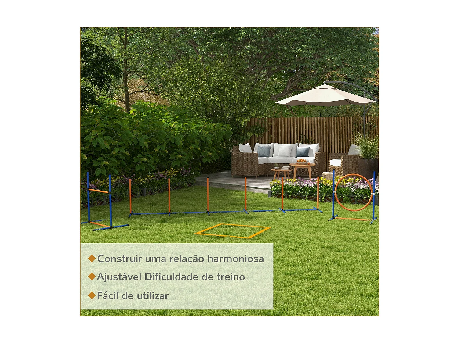 Conjunto de Treino de Agilidade para Cães PawHut - 4 Peças com Aros Ajustáveis, Slalom, Zona de Descanso e Anel de Salto