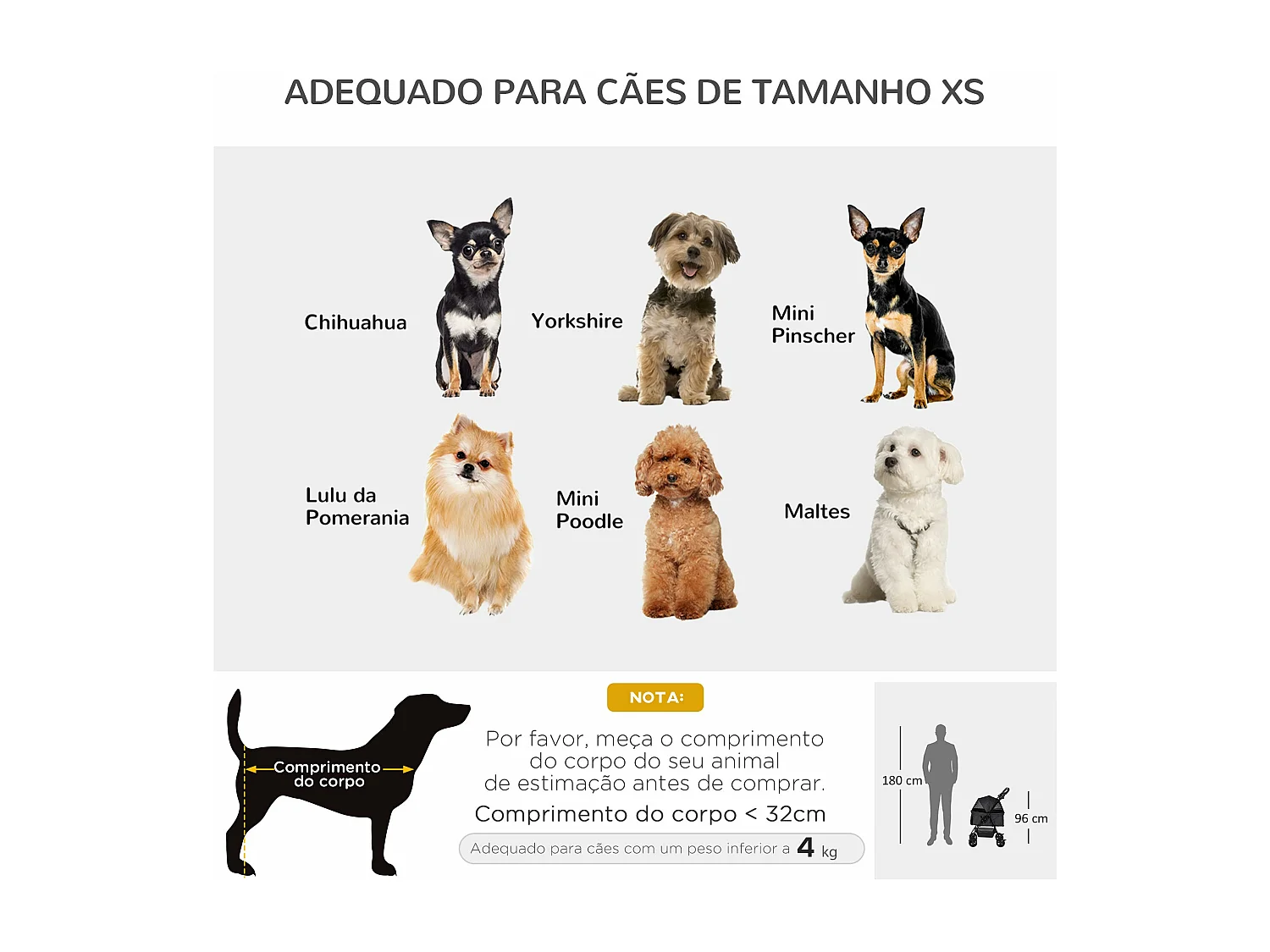 Carrinho Dobrável para Cães Pequenos PawHut com Rodas Giratórias e Cesta de Armazenamento - Preto 67x45x96 cm