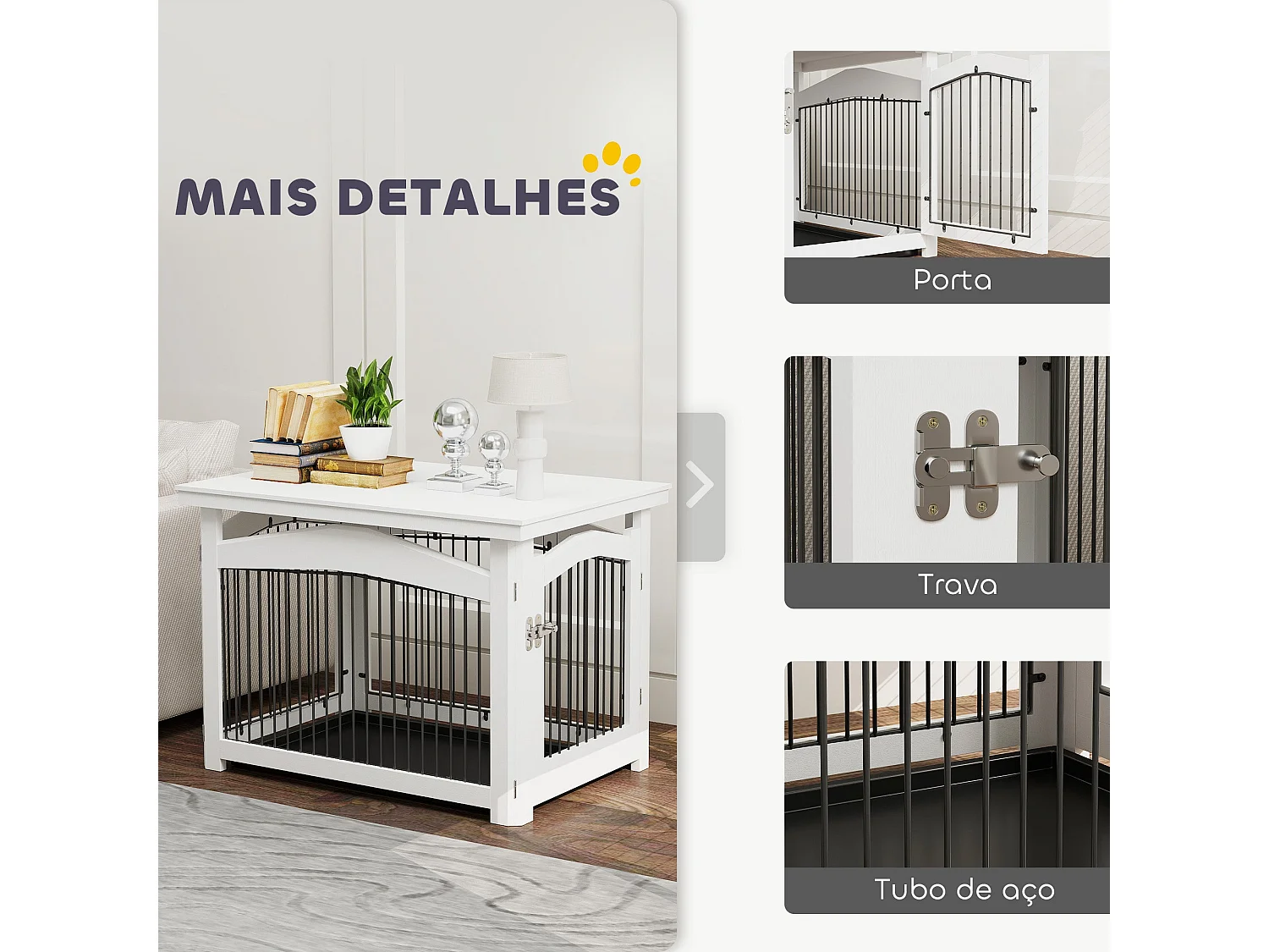 Gaiola para Cães Médios 3 em 1 PawHut: Mesa Auxiliar e Parque Desmontável em Branco