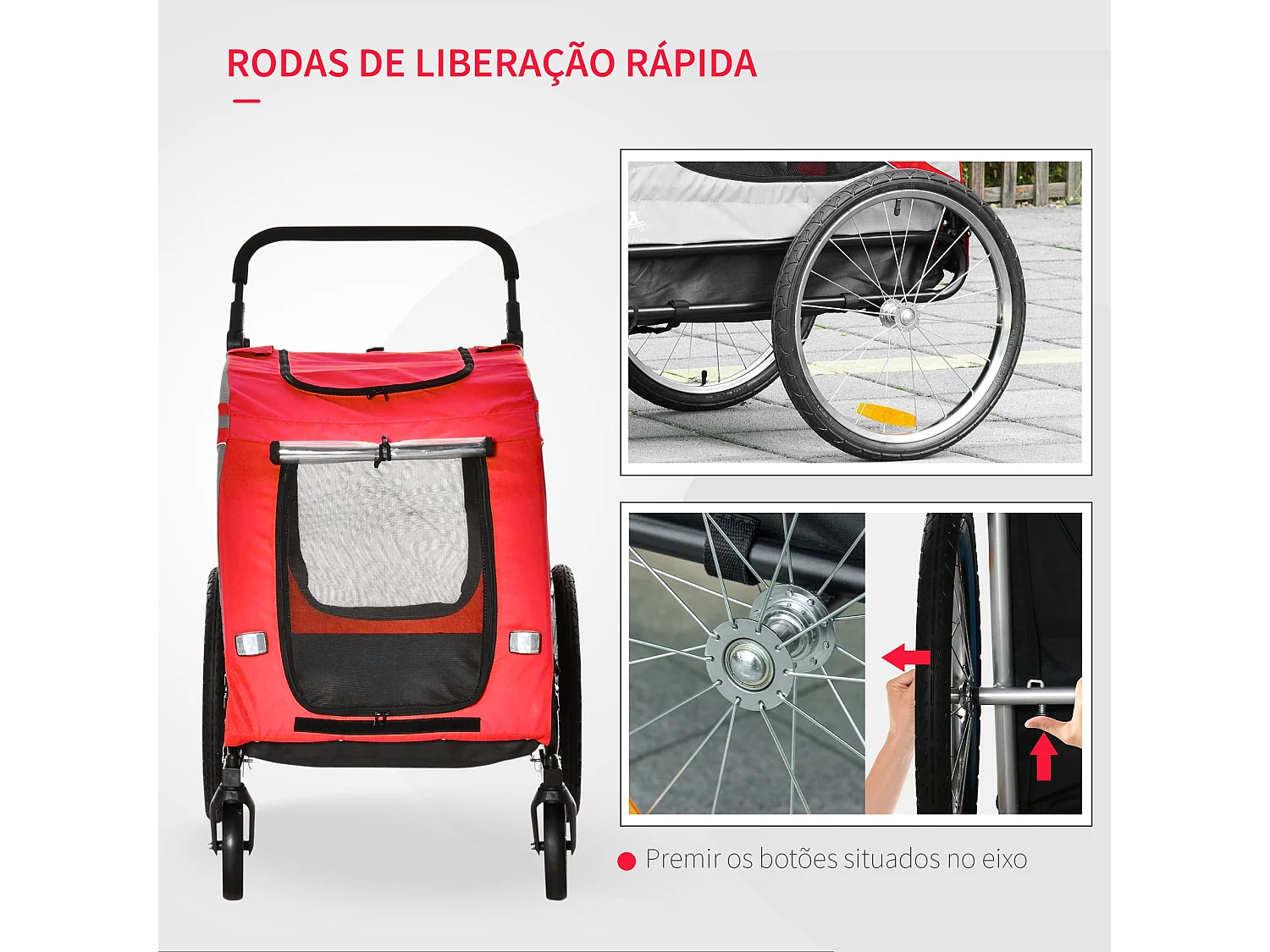 Reboque de Bicicleta PawHut para Cães 2 em 1 com Janelas e Refletores - Vermelho