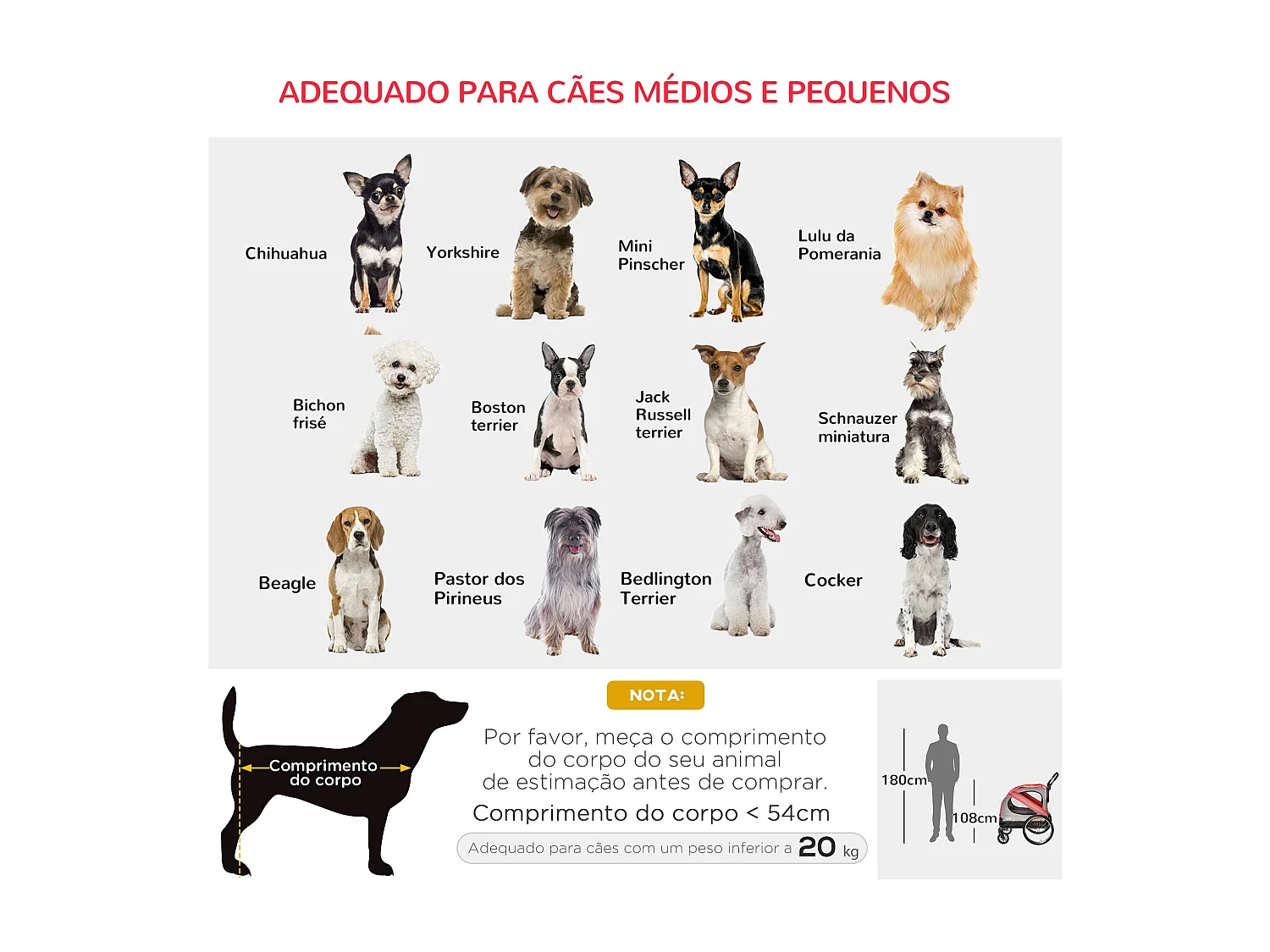 Reboque de Bicicleta PawHut para Cães 2 em 1 com Janelas e Refletores - Vermelho