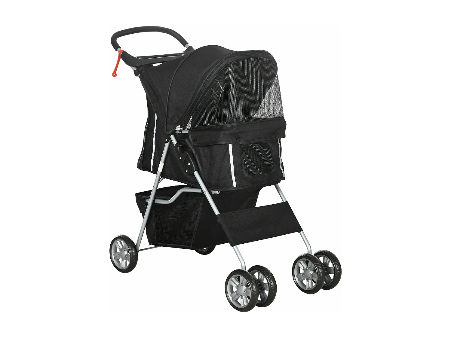 Carrinho de Passeio Dobrável para Animais de Estimação com Capô Ajustável e Armazenamento - PawHut Preto