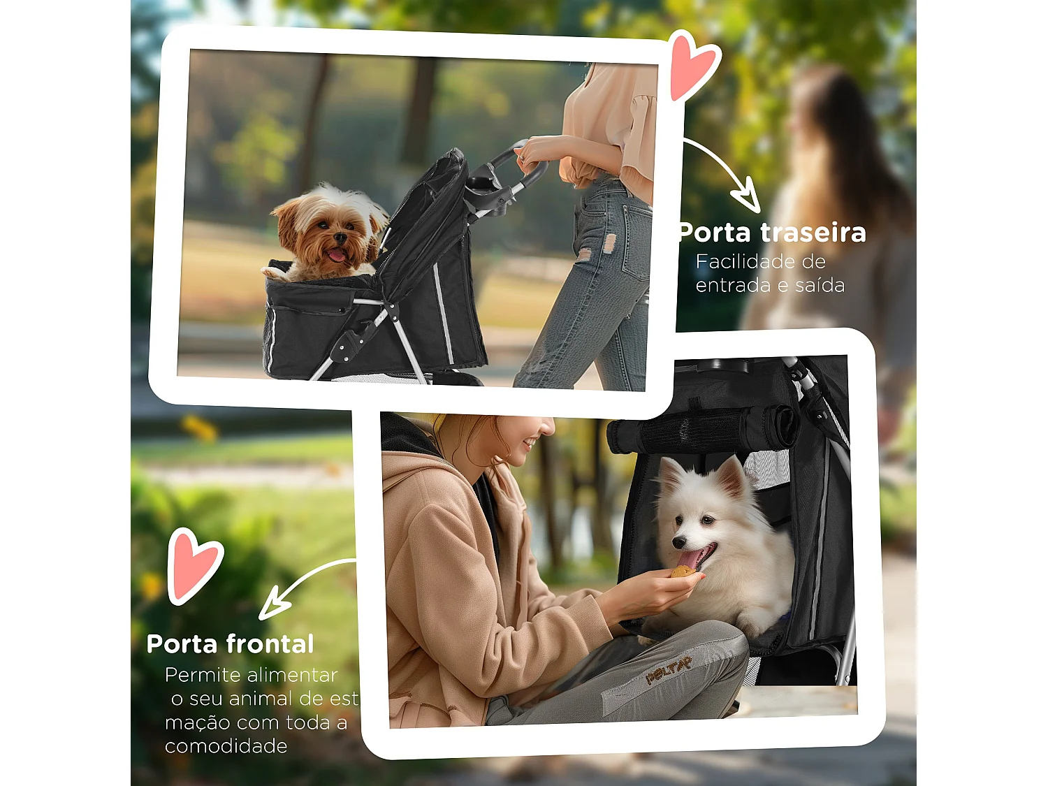 Carrinho de Passeio Dobrável para Animais de Estimação com Capô Ajustável e Armazenamento - PawHut Preto