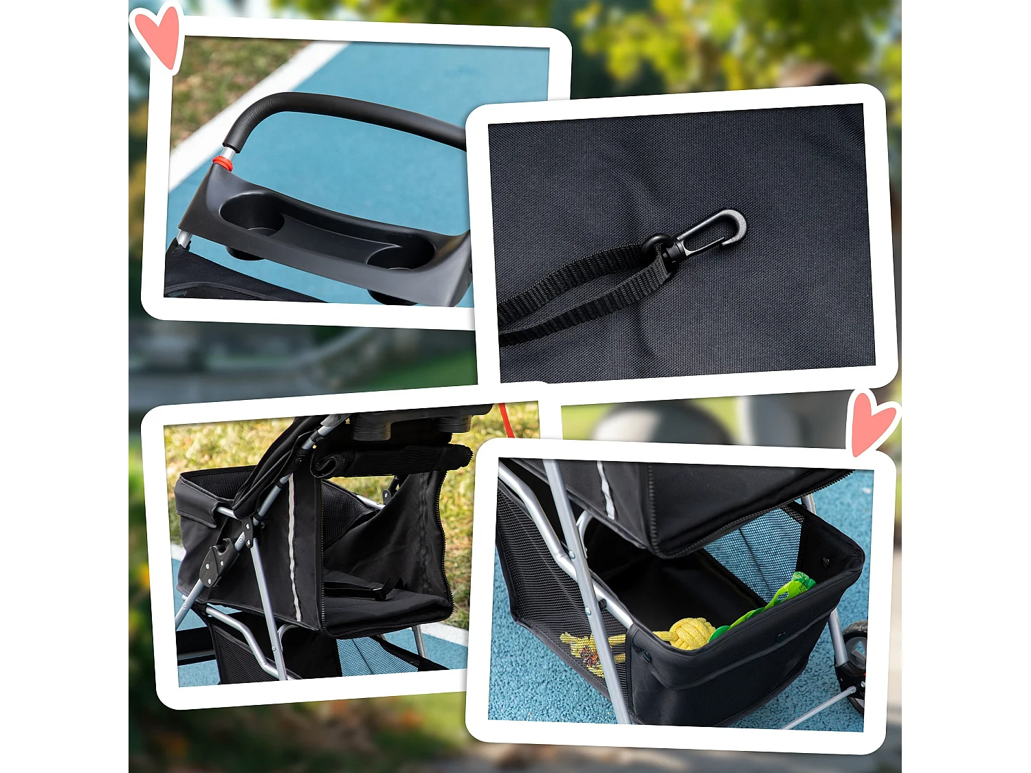 Carrinho de Passeio Dobrável para Animais de Estimação com Capô Ajustável e Armazenamento - PawHut Preto